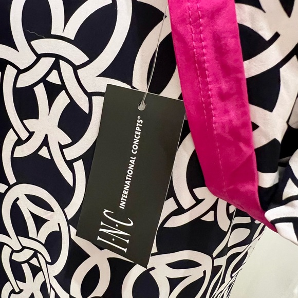 INC International Concepts Navy and White Geometric Dress with Pink Trim - Picture 7 of 10